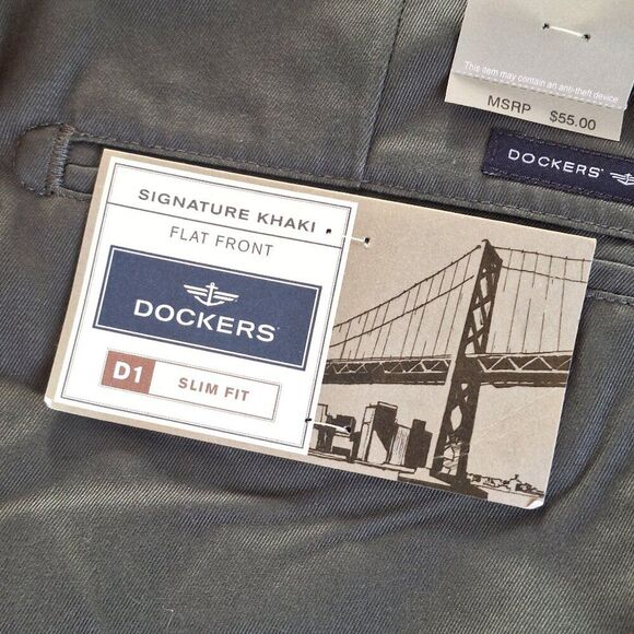 NWT Dockers Signature Khaki D1 Slim Fit Flat Front Dress Pants 36 x 34 Dark Gray - Picture 6 of 14